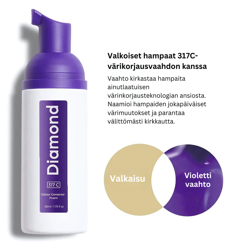 Diamond Smile hampaiden valkaisuun tarkoitetun värinkorjausvaahdon käyttö